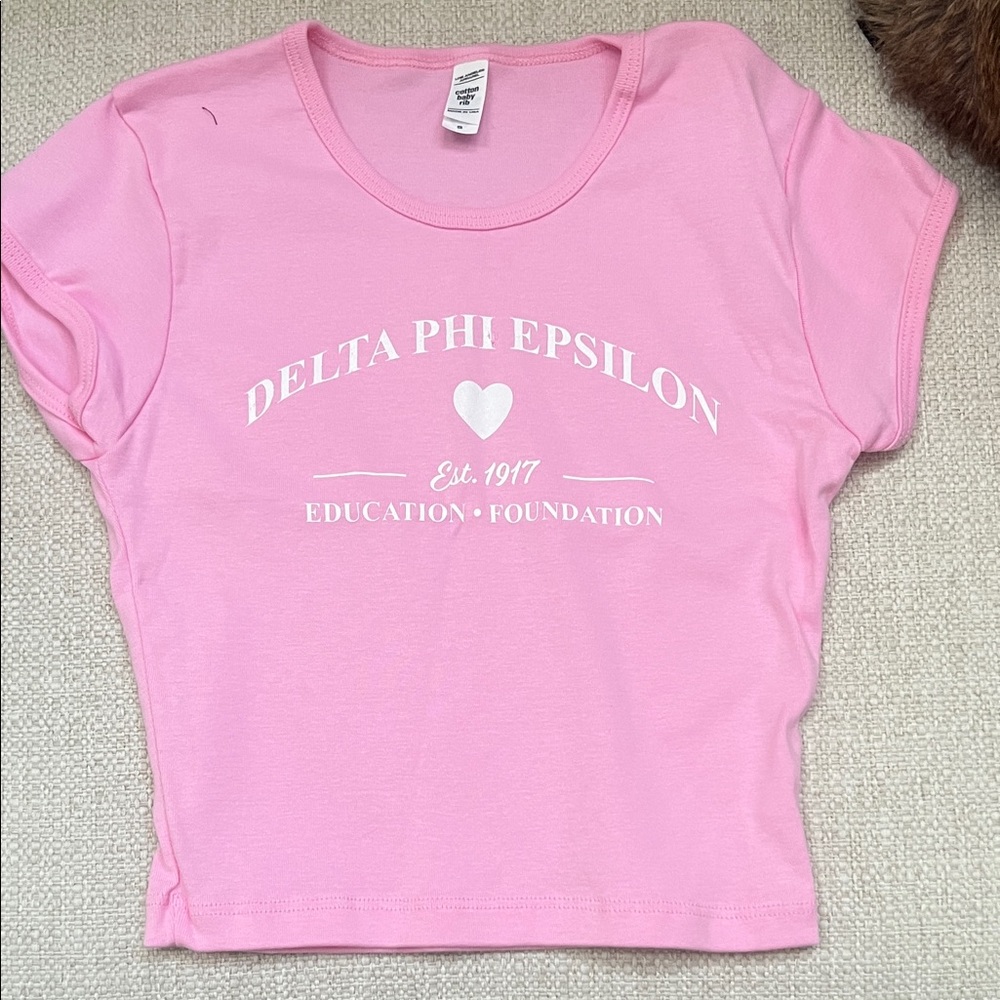 Delta Phi Epsilon Pink Crop T-Shirt